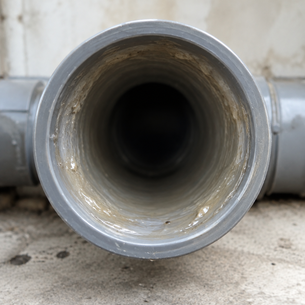 Thin film beginning to coat the inside of a drain pipe